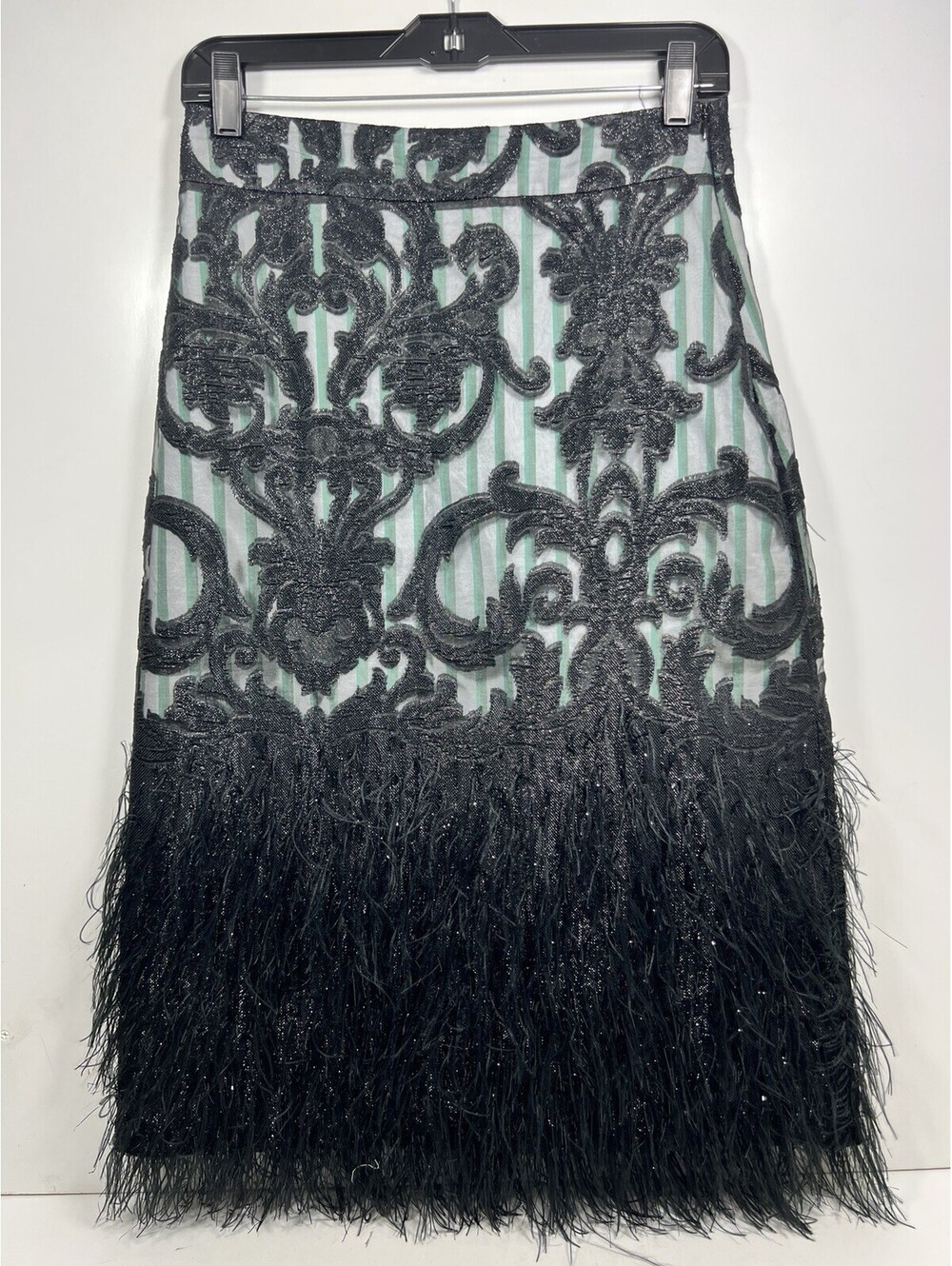 Ganni Striped Feather Pencil Skirt Women Sz 36 Lace Gothic Mid Length - Picture 3 of 9